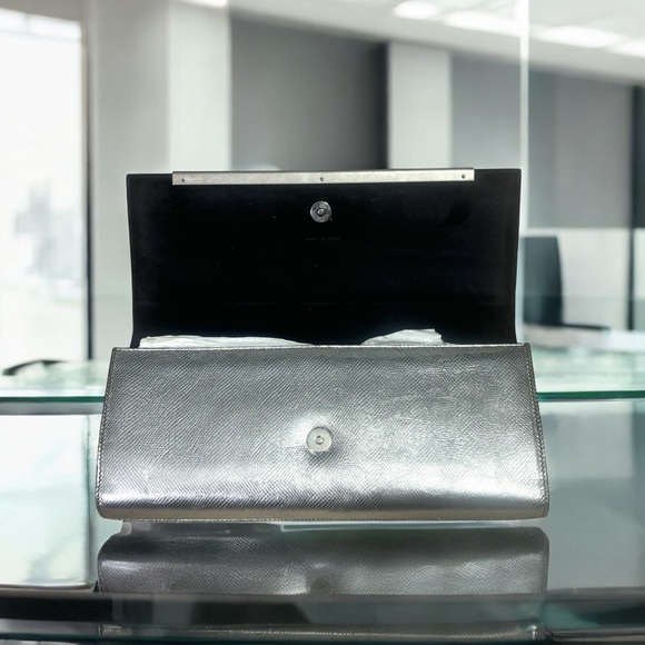 YSL Metallic Silver Flap Clutch - Picture 7 of 9